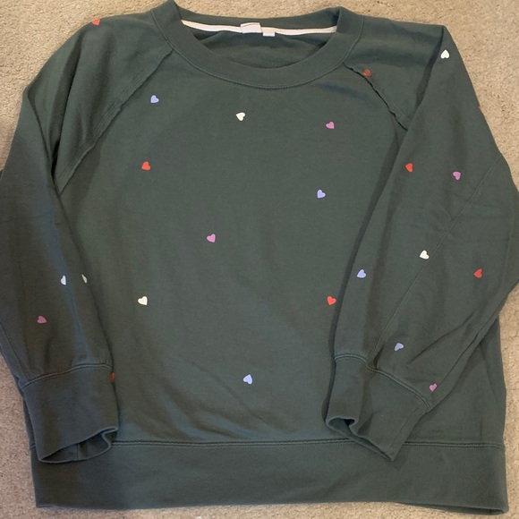 GAP Tops - GAP Women's Green Sweatshirt with Colorful Hearts